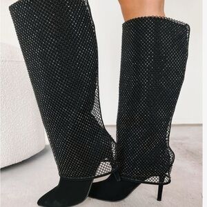 Elegant Black Mesh Knee-High Boots